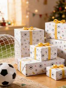 20/10pcs Football Themed Gift Wrapping Paper, Designed With Football Inspiration, Suitable For Birthday, Holiday Celebration, Football Theme Party, Gift Packaging, And Football Events, Ideal Packaging For Any Football-Related Gifts. - One Size Fits All - View 2