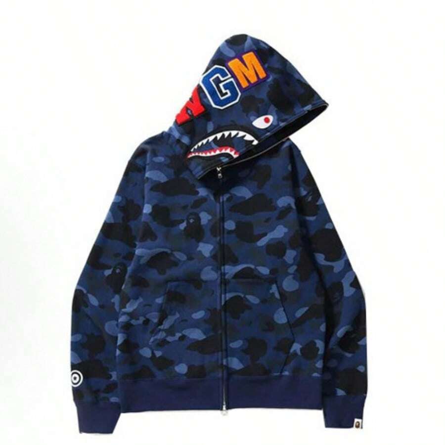 A Bathing Ape (BAPE) Men's Shark Full-Zip Hoodie – Iconic Camo Series, Multi-Color Options Available - 藏蓝色 - 查看 1