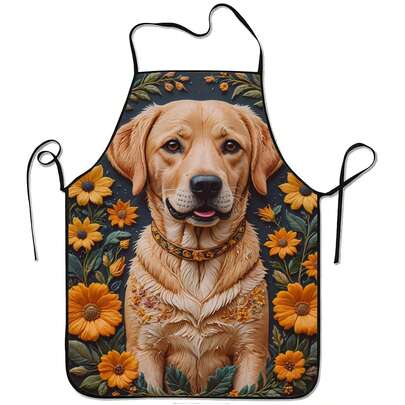 1 pieza Delantal de cocina con arte de perro colorido - Regalo de cocina impermeable y duradero, lavable, con lazos ajustables, ideal para cocinar en casa y asar al aire libre