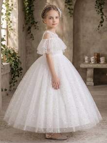 Váy maxi ren trắng sequin vải tuyn cho bé gái tuổi teen, váy công chúa thanh lịch cho đám cưới, tiệc sinh nhật, dạ hội, phù dâu, lễ kỷ niệm ngày lễ - trắng - Xem 7