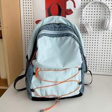 Esta mochila ligera de gran capacidad está fabricada en nailon y presenta un diseño de cordón elástico entrecruzado en contraste, lo que la hace adecuada para practicar senderismo al aire libre, ir a la escuela y viajar. - Celeste - Ver 9