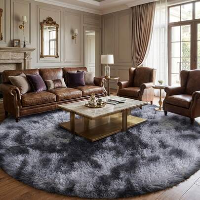 1pc Tie-Dye Dark Gray Round Soft Faux Fur Decorative Carpet, Fashionable Home Decor, Plush Skin-Friendly Material, Soft Long Pile, Fluffy, Non-Slip Bottom, Low Shedding, Easy Care, Thick Durable Carpet, Suitable For Bedroom, Living Room, Hallway, Study, Dressing Room, Closet, Balcony, Office, Bedroom Carpet