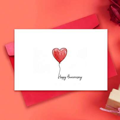 1pc Watercolour Heart Balloon Cards Anniversary Cards, Funny Gift For Valentine's Day Card, , Funny Valentines Gift, For Girlfriend, Boyfriend, Husband, Wife, Her, Him For Family Birthday Card