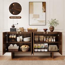 ONBRILL Walnut Brown 63" Fluted Sideboard Buffet Cabinet With Storage, Modern Credenza With 4 Doors, Large Sideboard Cabinet With Adjustable Shelves, Coffee Bar, Kitchen Cabinets For Living Room, Entryway - Walnut Brown BSB-217 - 查看 10