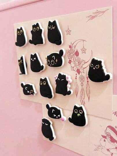 Joivida Nam châm tủ lạnh hình mèo dễ thương (3 cái/6 cái/15 cái) - Hình mèo đen dễ thương trang trí, chất liệu nhựa resin độc đáo cho nhà bếp và văn phòng, món quà sinh nhật hoặc tân gia hoàn hảo.