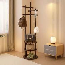 Owii Perchero Giratorio Perchero Para Ropa Independiente de Madera Perchero Resistente con Estante de Almacenamiento y 3 Barras Transversales para Entrada Oficina Dormitorio 40*40*171CM Nogal - Bastante - Ver 7