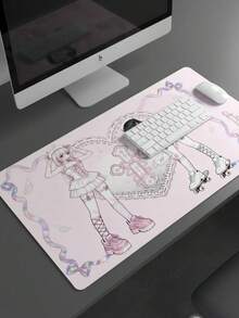 Alfombrilla de ratón extra grande XXXL de cobertura total y suave, lavable, impermeable y antideslizante, de 39.37"X19.69", con base de goma y superficie de tela, con patrón de ángel patinando en rosa, gran alfombrilla de escritorio para teclado y computadora, compatible con ratón con cable e inalámbrico, para uso en oficina y hogar, regalo elegante, regalo del Día de la Madre - Ver 2