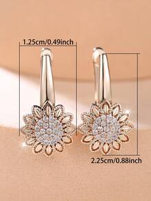 Vanel 1 Đôi bông tai móc cài hình hoa hướng dương màu vàng hồng sang trọng đính đá Cubic Zirconia dành cho nữ, điểm nhấn là những bông hoa hướng dương lấp lánh, kiểu dáng nhỏ nhắn, thích hợp để đeo hàng ngày và dự tiệc. - vàng trắng - Xem 5