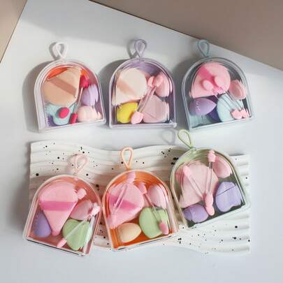 Bộ 9 bông mút mini kèm hộp đựng bông mút khô, bông mút trang điểm, bông mút ngón tay cái, bông mút trang điểm thông thường, bông mút đánh phấn mắt.