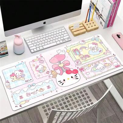  1 Tấm lót chuột màu hồng hoạt hình - Thảm lót bàn dễ thương chủ đề Hello Kitty & Sanrio "Ins-Style" dành cho bé gái. Tấm lót bàn phím và chuột chống trượt với đế cao su có thể giặt được. Thảm lót bàn chơi game cỡ lớn, chống bám bẩn và phụ kiện bàn làm việc. Một món quà lý tưởng cho game thủ - Tấm lót bàn siêu dài này hoàn hảo để trang trí bàn làm việc văn phòng phong cách, nâng cao thiết lập và phụ kiện học tập.