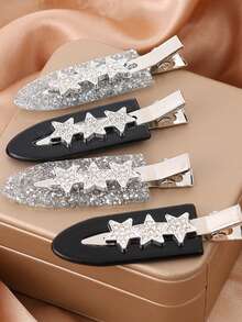 2个/4个装 时尚女孩最新潮流水钻侧夹，无痛亚克力鸭嘴夹发饰 - 彩色 - 查看 3