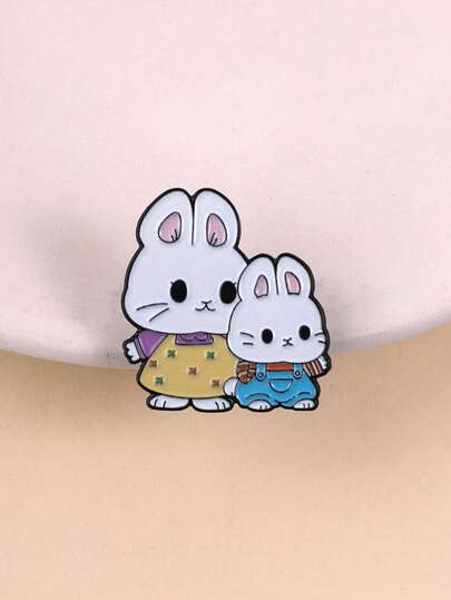 1 chiếc huy hiệu tráng men hình thỏ mẹ và thỏ con, thiết kế hình thỏ trắng nhân cách đang âu yếm con, phụ kiện phong cách hoạt hình dễ thương phù hợp với quần áo, ba lô, lý tưởng cho những người sưu tầm chủ đề cha mẹ và con cái và những người yêu thích thỏ.