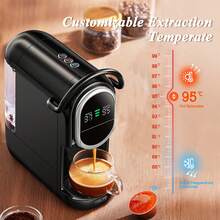 CAFELFFE 6-In-1 Capsule Coffee Machine|20 BAR|Hot & Cold Brewing|Compatible With D*|N*|K* Capsules|ESE|Ground Coffee|Tea|Automatic Pressure Release|Electromagnetic Valve|Visual LCD Panel|7-Level Water Adjustment|600ml Removable Water Tank - Black - View 6