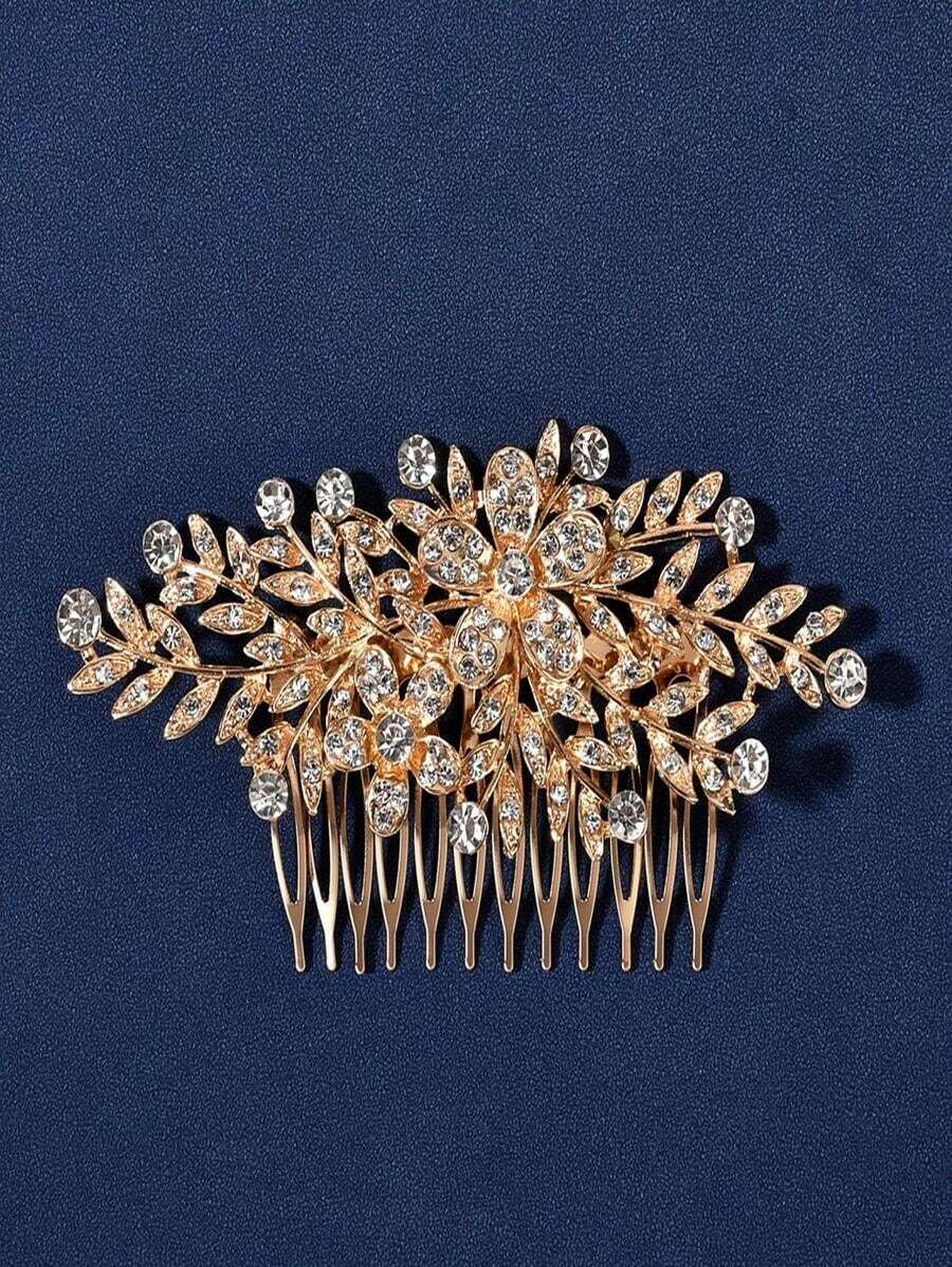 1pc Women's Bridal Wedding Alloy Comb With Rhinestone & Flower Details Boho Tiaras Valentine's Day Valentines - Vàng - Xem 1