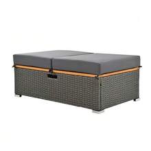 Garten-Lounge-Sessel-Set para 2 personas, ratán gris, versátil Rückenlehne, Stützfuß, mit Fußhocker o como Outdoor-Bett nutzbar, mit Rückenkissen und Sitzkissen (sku anterior:HW24020AAA) - Gris - Ver 6