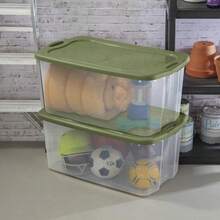 120 Quart Extra Large Clear Storage Bin With Full Grip Handles, Heavy Duty EZ Carry Plastic Organizer Container, Green - 單身的 - 查看 7