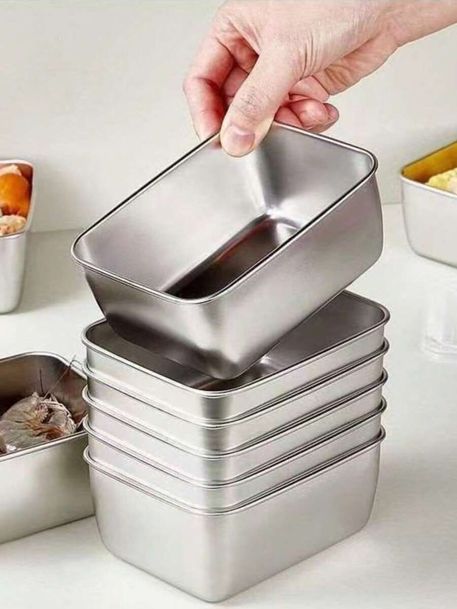 6个带盖不锈钢食品储物盒，长方形多用途备餐盒，厨房收纳冰箱盒 - 查看 1