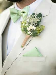 6件/1件鼠尾草绿男士婚礼胸花套装，包含胸花和新娘腕花，适用于婚礼、舞会、返校节、情人节、夏季、海滩等场合。 - 彩色 - 查看 2