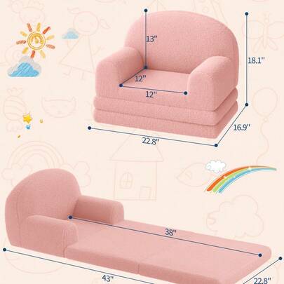 2-in-1 Kinder-Sofa Klappbar | Sherpa-Plüsch | Hochwertiger Schaumstoff | Medienlicht Grau/Grün | Ideal für Spielzimmer & Kinderzimmer