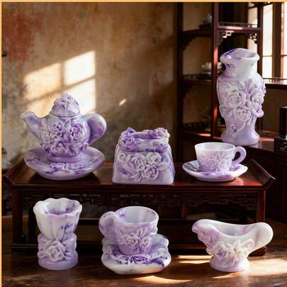 树脂浮雕仿真茶壶、茶杯、花瓶，DIY家居装饰微缩配件（每件商品颜色分布可能有所不同，请在购买前注意）