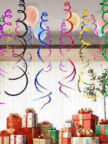 6pcs, Each 75cm / 29.5in In Length. Colorful Ceiling Vortex Aluminum Foil Decorative Hanging Plastic Ribbons. Theme Vortex Decorations For Parties, Weddings, Birthdays, Graduations. - View 2