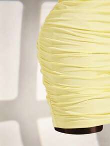 Women's Summer Lemon Yellow Strapless Backless Ruched Bodycon Mini Dress, Sexy Club Date Dress, Fitted Silhouette, Suitable For Party, Beach, Wedding Guest - Yellow - View 8