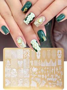 1pc Bronzing Gold Snake Pattern Nail Art Stamping Plate Nail Stencil Snake Print Snake Scale Goth Metal Nail Art Template Manicure Tool Nail Salon Supply DIY Snake Nail Stainless Steel Template - Gold - View 4