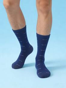 1双男士经典波浪纹蓝色商务正装船袜 - 藍色 - 查看 2