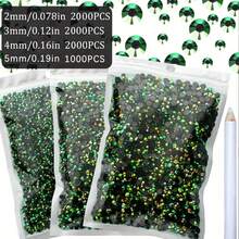 6000顆黑色底綠色平底樹脂水鑽珠，2mm 3mm 4mm 5mm 非熱黏平底圓形果凍樹脂水鑽，適用於珠寶製作、配件、鞋子裝飾、衣物點綴、包包裝飾 - 黑底綠 - 查看 2