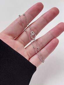 GAGAFEEL 1pc 925 Sterling Silver Fashionable & Elegant Geometric Double Circle Cubic Zirconia Chain Bracelet, Everyday Wear & Friendship Party Gift For Women - Silver - View 4