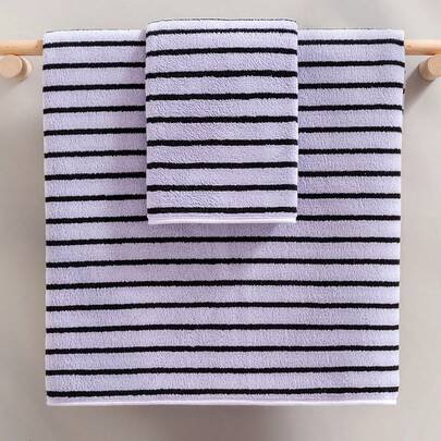 Khăn tắm/khăn bông san hô kẻ sọc unisex, mềm mại, thấm hút tốt, thân thiện với da, không rụng lông.