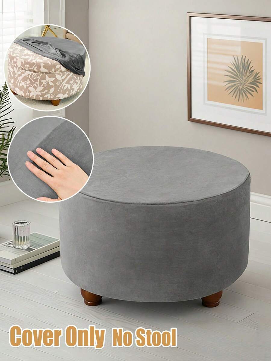 1PC Velvet Round Ottoman Stool Cover For Living Room Stretch Footstool Covers Elastic All-Inclusive Footrest Foot Stool Slipcover - Multicolor - View 1