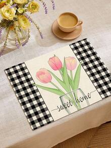 1/2/4/6/8pcs Digital Printed Placemats, Plaid & Floral Pattern Printed Placemats For Daily Use, Festivals, Parties, Birthdays, Weddings, Dinners, Kitchen & Dining Room Decor - Multicolor - View 12