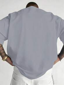 Plus Size Men's Casual Round Neck T-Shirt, Polyester Knit Fabric Comfortable & Breathable, Fashion Casual Cartoon Series "Rag Doll Coin Teddy Bear" Streetwear Design Fresh Series, Creative Personalized Top - Grey - View 3
