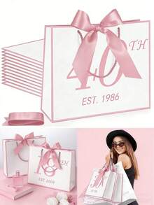 30/40/50/60/70th Anniversary Gift Elegant Black & Gold Paper Bag With Bow, Suitable For Men & Women, Anniversary Party Gift Packaging, 40th Anniversary Party Decor - Multicolor - View 1