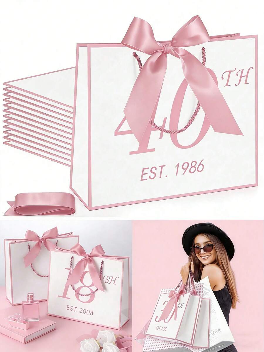 30/40/50/60/70th Anniversary Gift Elegant Black & Gold Paper Bag With Bow, Suitable For Men & Women, Anniversary Party Gift Packaging, 40th Anniversary Party Decor - Multicolor - View 1