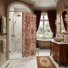 Antique 1789 French Toile Shower Curtain |   Vintage Red Floral Damask RM42 - A - Xem 8