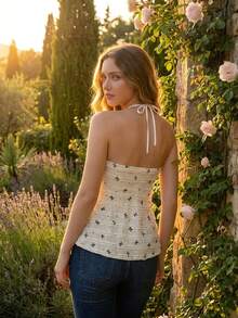 Áo hai dây croptop in hình nơ, áo tank top buộc dây phía trước cổ hình trái tim và phía sau, áo kiểu nàng tiên dễ thương dành cho nữ. - trắng - Xem 6