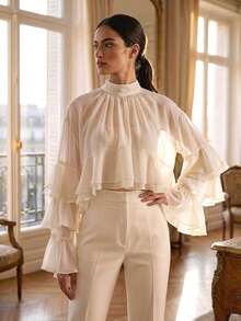 Perirose Đầm midi dáng chữ A cổ yếm màu xanh nhạt thanh lịch dành cho nữ, kiểu Pháp gợi cảm, quyến rũ cho kỳ nghỉ. - trắng - Xem 9