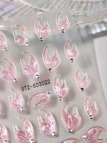 2pcs Mermaid Tail Nail Stickers, Aurora Pink Summer Nail Art Decals, Spring Wedding Design Nail Supplies, DIY Holiday Nail Art Transfer Stickers - Pink - View 7