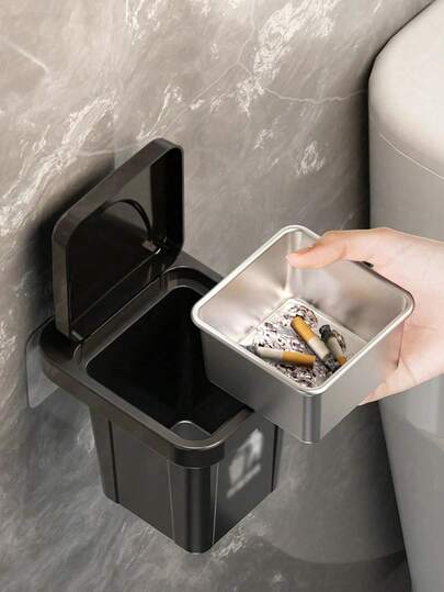 2 piezas Cenicero de pared de acero inoxidable con tapa, diseñado para evitar la dispersión de cenizas. Decoración creativa para el hogar y el baño, adecuado para la cocina, la sala de estar, el dormitorio y el automóvil. Artículo de necesidad diaria. También es un elemento decorativo adecuado para el hogar, la residencia y la decoración del hogar diaria.