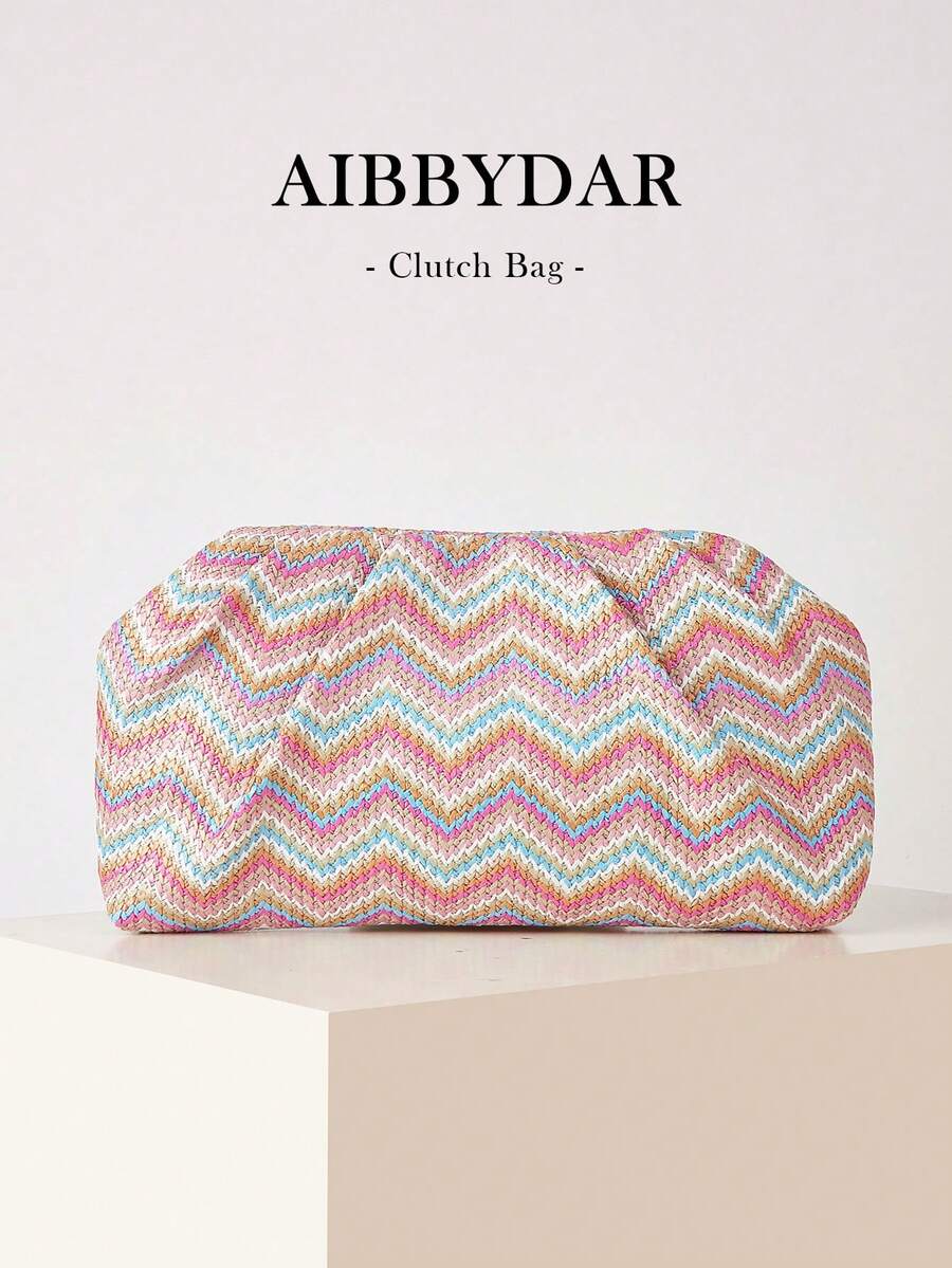 AIBBYDAR 女士手拿包,色彩缤纷的时尚编织荷叶边云朵包,夏季、海滩、假日、商务通勤必备单品,多功能女士斜挎包,化妆包,休闲简约,假日必备 - 彩色 - 查看 1