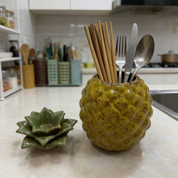 Pineapple Shaped Ceramic Storage Jar With Lid, Airtight Food Canister For Tea Coffee Sugar, Cute Kitchen & Pantry Organizer - View 8