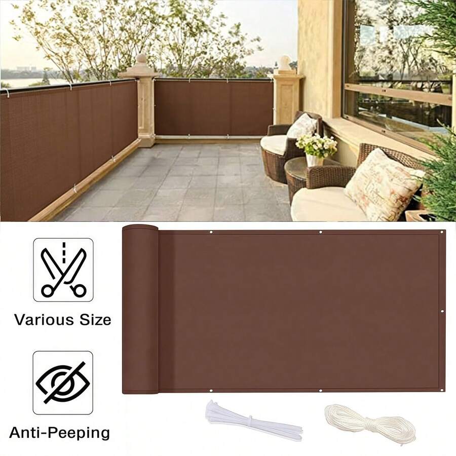 Opaque Privacy Fence Panels, Garden Privacy Fence, Suitable For Balcony, Backyard, Porch, Railing And Pool Privacy Fabric, Coffee Color
