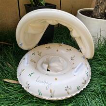 带遮阳篷的充气婴儿游泳圈，婴儿游泳圈防晒玩具，适合男婴和女婴 - 彩色 - 查看 11