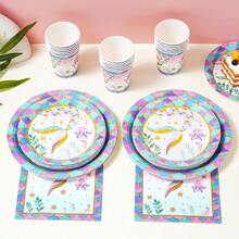 Mermaid Seaweed Disposable Tableware Set, 7/9 Inch Party Plates, Disposable Paper Plates, Cups, Napkins, Suitable For Holidays, Weddings, Engagements, Birthdays, Parties, Celebrations - Multicolor - View 5