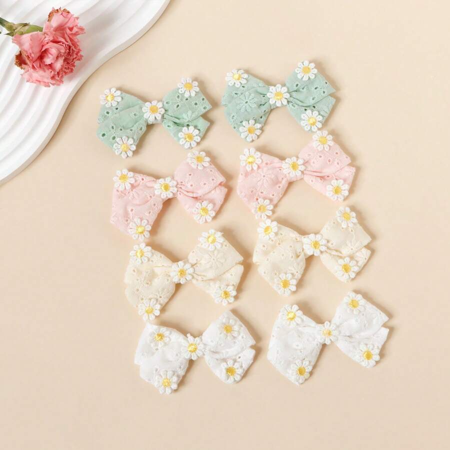 2pcs Sunflower Decor Bow Hair Clips, White Fabric Bow Hair Clips, Elegant Alligator Clips, Suitable For Daily Wear And Teens - A - View 1