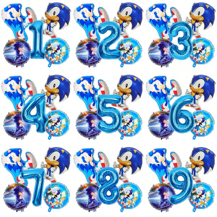 Hasbro 32-Inch 1-9 Blue Number Foil Balloons, Hedgehog Cartoon Character Balloon Set, Cartoon Aluminum Foil Balloons, Suitable For Birthday Party Decoration - View 1