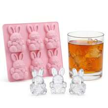 Molde de silicona 3D en forma de conejo, molde para chocolate/cubitos de hielo/gelatina de Pascua, molde conectado de 6 cavidades, herramienta DIY para hornear - Rosa Pálido - Ver 2