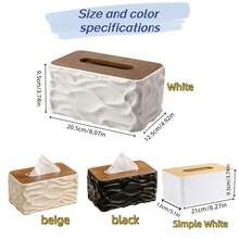 1 pieza Caja de pañuelos con diseño de tapa de madera y patrón de onda Wabi-Sabi, dispensador de papel higiénico de almacenamiento de estilo nórdico minimalista y de alta gama para la mesa de centro de la sala de estar, contenedor decorativo elegante para la organización del hogar en interiores escandinavos modernos, soporte premium para pañuelos de dormitorio, baño y cocina - Multicolor - Ver 8